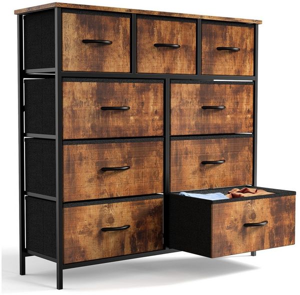 ANYSUN Kommode 9 Schubladen Schubkastenkommode Stoff Sideboard Mehrzweckschrank (Aufbewahrung von Kinder- und Erwachsenenkleidung, mit Metallgestell Schubladen aus Stoff, Sideboards mit Holzplatte, leicht zu ziehendem Griff Große Kapazität), Aufbewahru...
