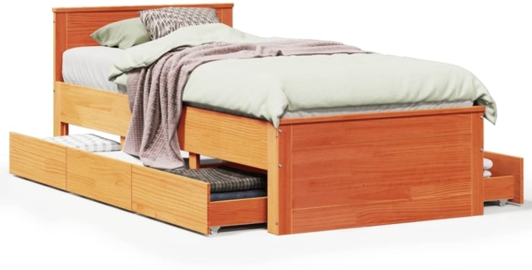 vidaXL Massivholzbett ohne Matratze mit Kopfteil 90x200 cm Wachsbraun 3308776