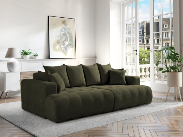 Vente-unique - Sofa 4-Sitzer - tiefe Komfortsitzfläche - Strukturstoff - Grün - MOTINO