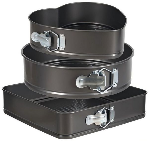 Kityhome Springform Kuchenform Backform Set 3tlg 24 26 28 cm,antihaft Carbonstahl, (3-tlg), eckig,rund,herzförmig(11/10.2/9.4in),hitzebeständig bis 220°C