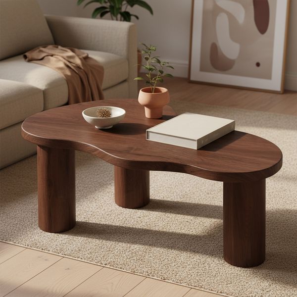 skølm 'Máni' Couchtisch in organischer Form, Eichenholz lackiert, Walnuss Optik, Beistelltisch für Wohnzimmer