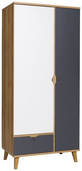 Lomadox Kleiderschrank MARIBOR-132 mit Kleiderstange, in Eiche mit weiß und graphit