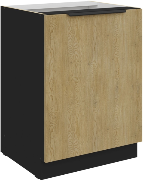 Küchen Unterschrank 60 cm CREMONA Eiche hell + Schwarz matt Küche Küchenzeile Küchenblock Einbauküche