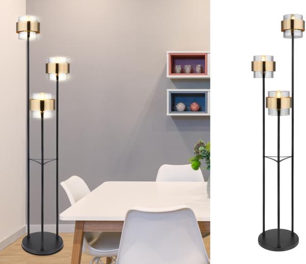 GLOBO LIGHTING LED Stehlampe, Leuchtmittel stufenweise über Fußschalter dimmbar, LED wechselbar, warmweiß, dimmbar ausgefallen-e modern-e Designer Rauchglas Gold-en, Höhe 167cm