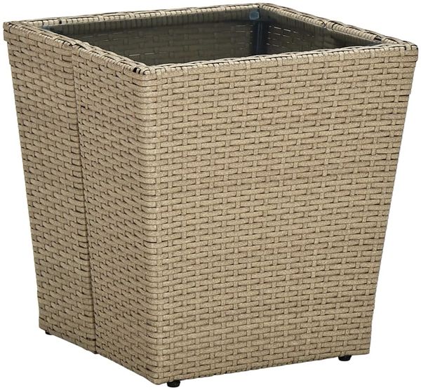 Gartentisch, Beistelltisch, Balkontisch Beige 41,5 x 41,5 x 44 cm Poly Rattan und Hartglas