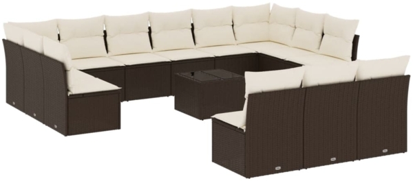 vidaXL 14-tlg. Garten-Sofagarnitur mit Kissen Braun Poly Rattan 3218403