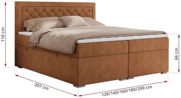 Boxspringbett, Modern Bett mit Multipocket-Matratze und zwei Bettkästen - JASIR - 120 x 200 cm - Orange Stoff - H4 Bild 5