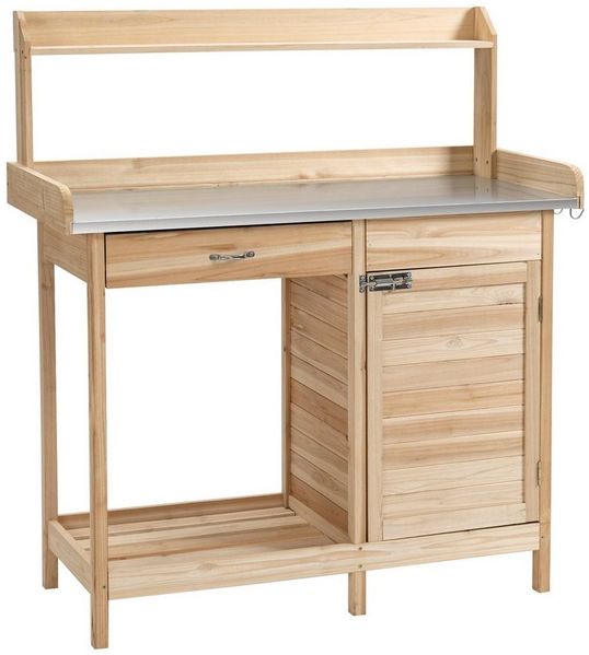 Outsunny Pflanztisch mit verzinkter Arbeitsplatte (Arbeitsplatte, 1-St, Gärtnertisch), für Garten, Balkon, Naturholz