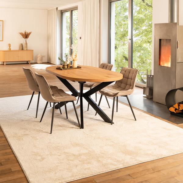 HOME DELUXE Esstisch Oval Ausziehbar AVENTI inkl. Sternfuß - 160-200 x 100 cm Light Oak