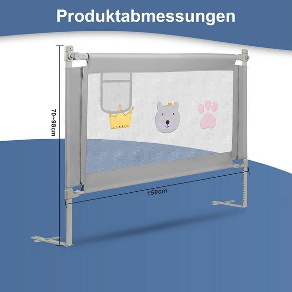 Clanmacy Bettschutzgitter Bettgitter 150cm Kinderbett Kinderbettschutzgitter Rausfallschutz (und strapazierfähigem Polyester Canvas Material 150-200cm), aus Metall