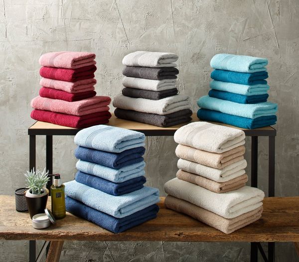 OTTO home Handtuch Set Anna, 2 Duschtücher 70x140, 4 Handtücher 50x100, Walkfrottee (Set, 6-St), Handtuch-Set, gestreifte Bordüre, weich, 100% Baumwolle, zweifarbig