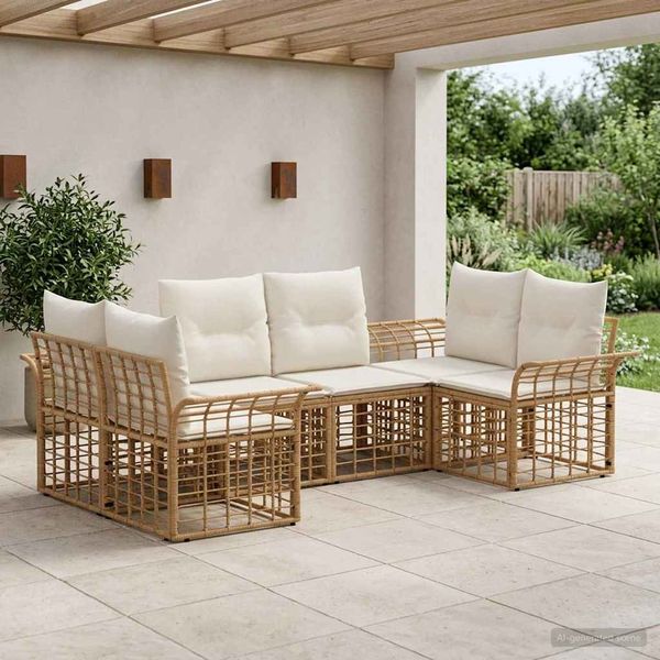 vidaXL Outdoor-Sofagarnitur 6 pcs Natürlich und Cremweiß Polyester 3437754