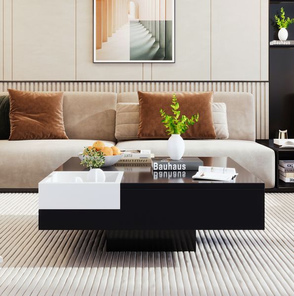 Couchtisch mit LED-Beleuchtung & abnehmbarer Box in Schwarz/Weiß - 72x72x30 cm