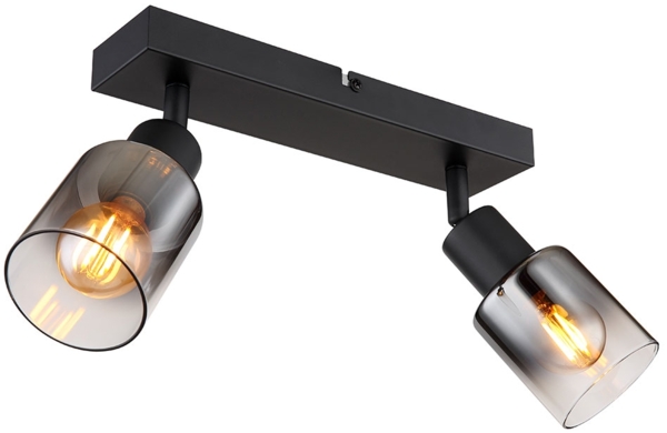 Deckenleuchte, Metall, Schwarz, Glas Rauchfarbe, L 26 cm