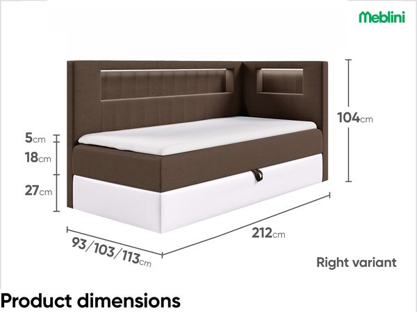 MEBLINI Kinderbett mit Bettkasten GARETH 3 100x200 Rechts – H3/Braun Samt Gepolstert Einzelbett mit Matratze - Polsterbett mit Stauraum - Bett mit Kopfteil – Stauraumbett Bild 6