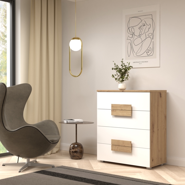 FORTE Arkina Kommode, Holzwerkstoff, Braun/Weiß, 80,4 x 94,9 x 41,3 cm