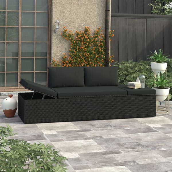vidaXL Sonnenliege mit Auflage Poly Rattan Schwarz 46224