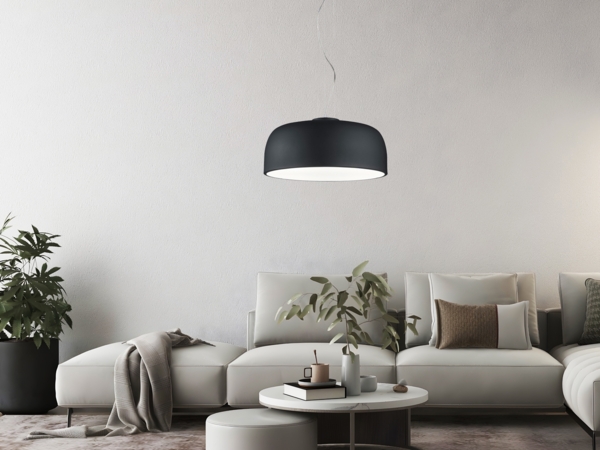 Große LED Pendelleuchte mit Lampenschirm Metall Schwarz, Ø 52cm