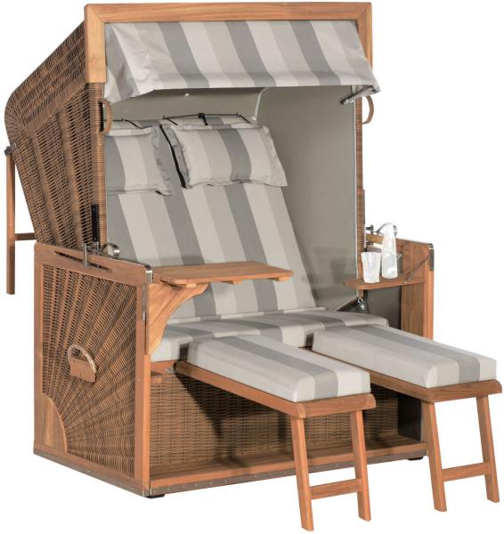 Sonnenpartner Strandkorb Admiral 2-Sitzer XL 3/4-Liegemodell antikbraun/taupe mit 2 Komfortkopfkisse