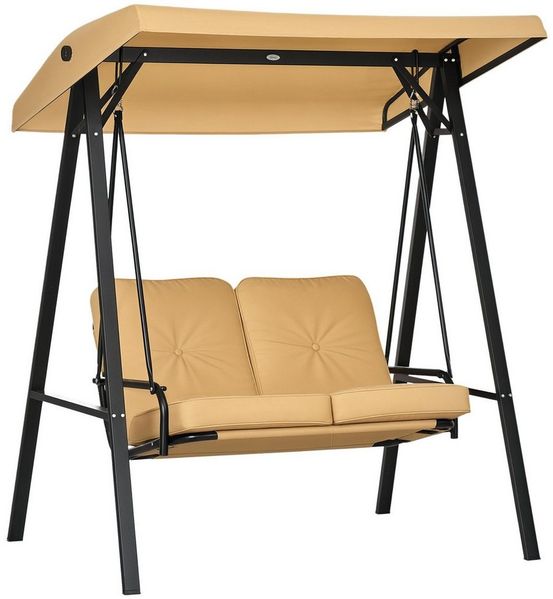 MC Star Hollywoodschaukel Hollywoodschaukel. 2-Sitzer Gartenschaukel mit verstellbarem Dach, bis 220 kg belastbar. 138 x 106 x 174 cm. Beige
