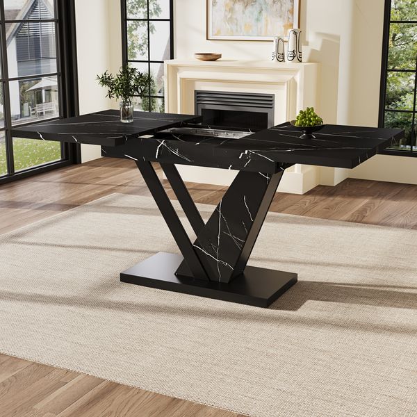 MODFU Esstisch Esstisch Teleskoptisch,Moderne Esstisch,Ausziehbar,Esszimmer-Set (Ausziehbarer Esstisch 120-160 cm, Teleskoptisch mit schwarzem Marmormuster, 120-160*75cm), Esstisch Teleskoptisch