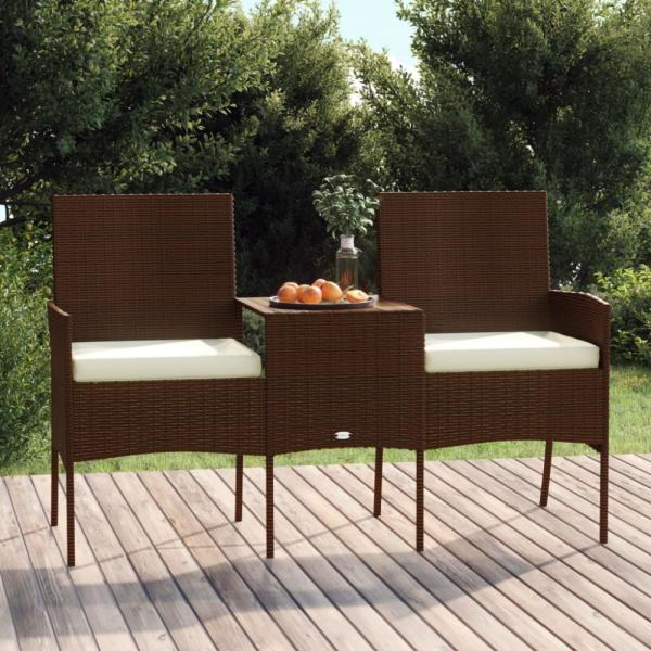 vidaXL 2-Sitzer Gartensofa mit Teetisch Poly Rattan Braun 317622