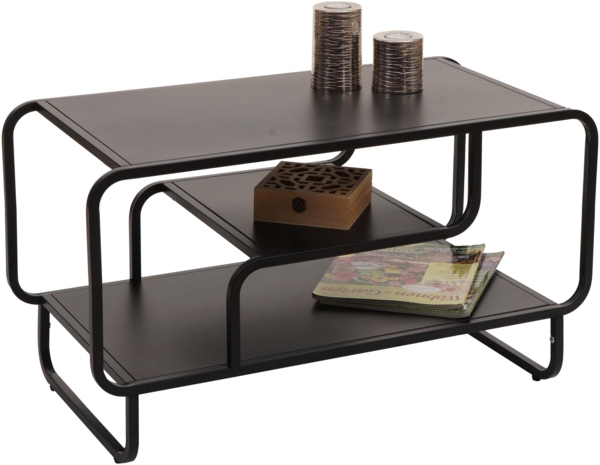 Couchtisch HWC-O49, Wohnzimmertisch Tisch, Industrial 3 Ablagen, Metall 45x80x40cm ~ schwarz