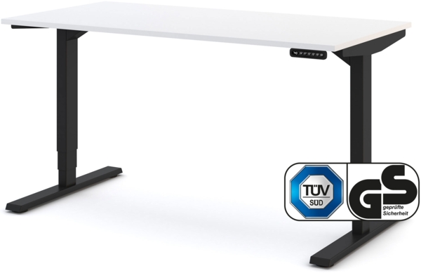 ASSMANN Elektrisch höhenverstellbarer Schreibtisch Y-Line 140x70cm Signalweiß Schwarz Metall Holz Melaminoberfläche Bild 1