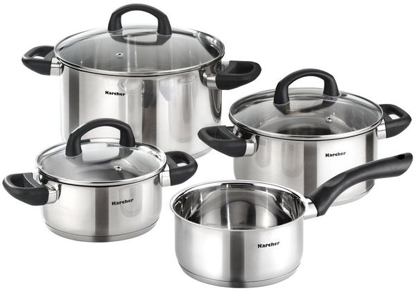 Karcher Topf-Set Mia 4-teilig, Edelstahl (4-tlg), inkl. 3 Glasdeckel, Induktion