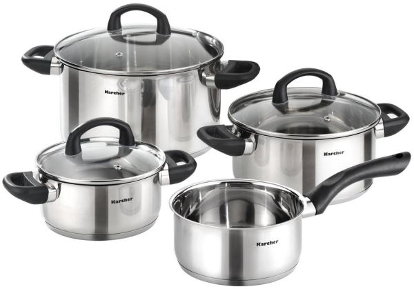 Karcher Topf-Set Mia 4-teilig, Edelstahl (4-tlg), inkl. 3 Glasdeckel, Induktion