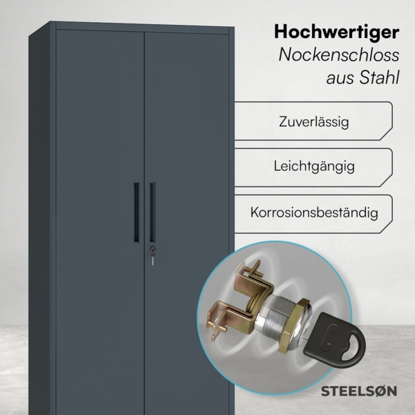 STEELSØN 'Regulus' Aktenschrank, Metall, anthrazit, 165x40x80 cm, abschließbar, Metallschrank mit 5 Fächern, geeignet als Werkzeugschrank Bild 5