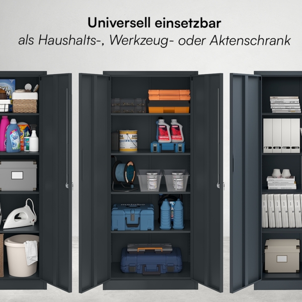 STEELSØN 'Regulus' Aktenschrank, Metall, anthrazit, 165x40x80 cm, abschließbar, Metallschrank mit 5 Fächern, geeignet als Werkzeugschrank Bild 8