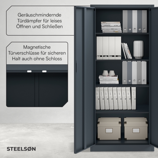 STEELSØN 'Regulus' Aktenschrank, Metall, anthrazit, 165x40x80 cm, abschließbar, Metallschrank mit 5 Fächern, geeignet als Werkzeugschrank Bild 6
