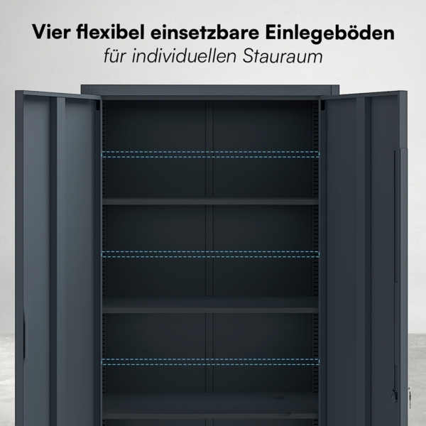 STEELSØN 'Regulus' Aktenschrank, Metall, anthrazit, 165x40x80 cm, abschließbar, Metallschrank mit 5 Fächern, geeignet als Werkzeugschrank Bild 7