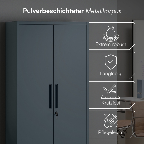 STEELSØN 'Regulus' Aktenschrank, Metall, anthrazit, 165x40x80 cm, abschließbar, Metallschrank mit 5 Fächern, geeignet als Werkzeugschrank Bild 3