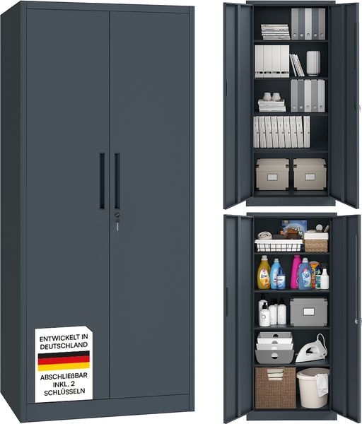 STEELSØN 'Regulus' Aktenschrank, Metall, anthrazit, 175x40x80 cm, abschließbar, Metallschrank mit 5 Fächern, geeignet als Werkzeugschrank
