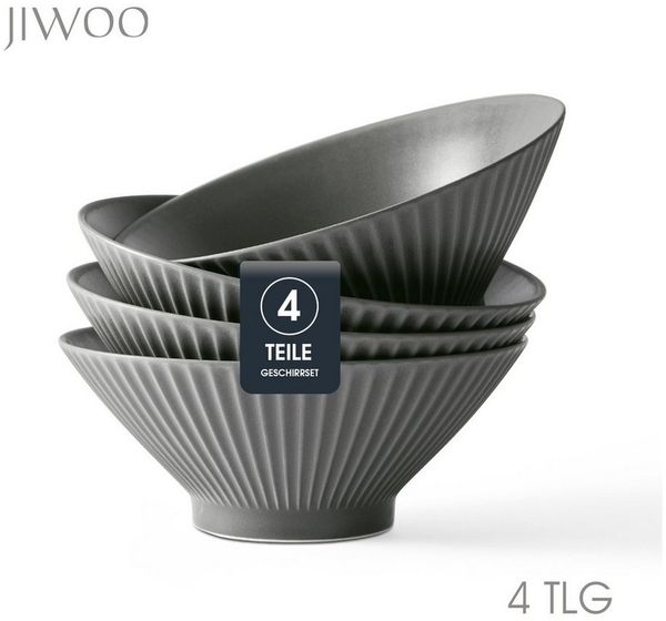 JIWOO Schüssel 4er Ø20cm, Japanische Ramenschüssel Suppenschüssel bowl Pastaschüssel, Keramik, (Schüsselset, 4-tlg), Hochwertiges Schüsseln Schwarz Schüssel Mikrowellenofen Spülmaschine