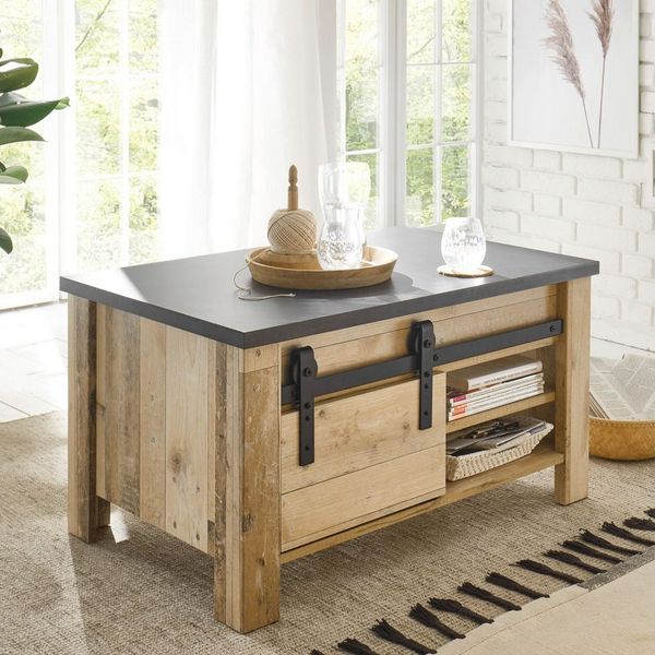Lomadox Couchtisch SHELTON-61, in Old Style hell Nb. mit anthrazit, B/H/T: ca. 93/51/60 cm