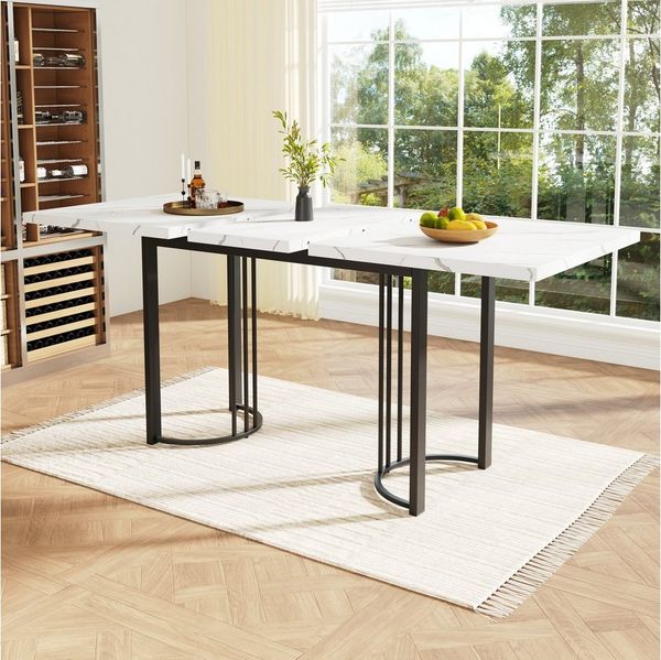 Flieks Esstisch (erweiterbare Tischplatte 140-179.5cm, 1-St, 1 Tisch), ausziehbarer Küchentisch rechteckig Schreibtisch Marmoroptik
