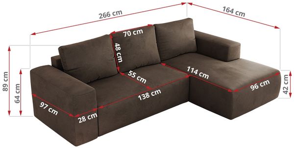 Ecksofa mit Schlaffunktion, Bettkasten und losen Kissen für das Wohnzimmer - TRENTINO - Braun Velvet - rechts Bild 7