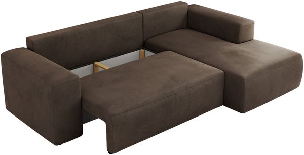 Ecksofa mit Schlaffunktion, Bettkasten und losen Kissen für das Wohnzimmer - TRENTINO - Braun Velvet - rechts Bild 6