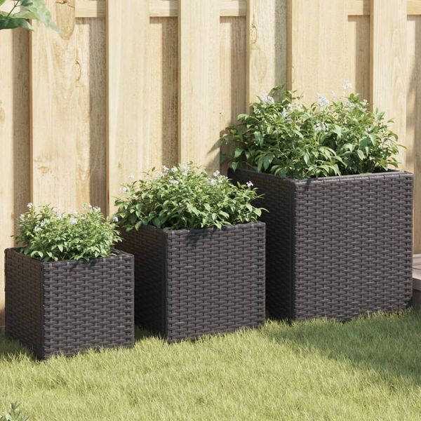vidaXL Pflanzkübel 3 Stk. Schwarz Poly Rattan 366395