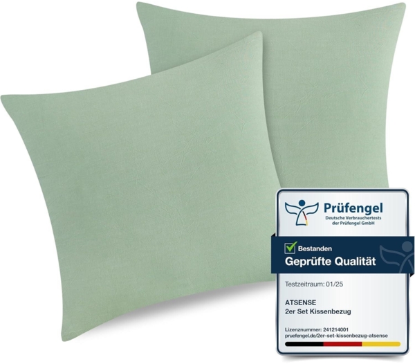 2er Set Kissenbezug 80x80 cm Mint Grün Baumwolle Reißverschluss Oeko-TEX