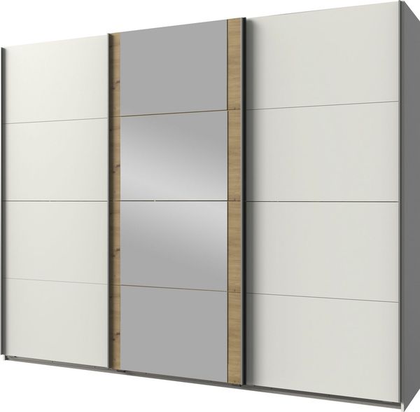 Schwebetürenschrank Bern Kleiderschrank 225 x 64 x 210 cm graphit Weiß Spiegel