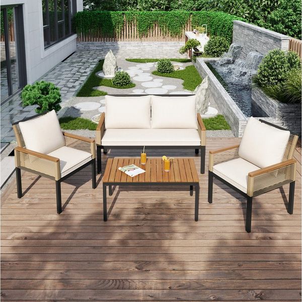 Flieks Gartenlounge-Set, (4-tlg), Gartenmöbel Set Bank & 2 Sessel & Tisch