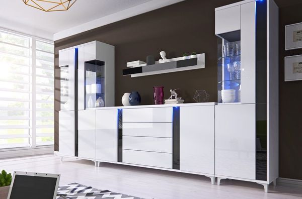 JVmoebel Wohnwand Hochglanz Vitrine mit Sideboard für modernes Wohnzimmer, Made in Europa