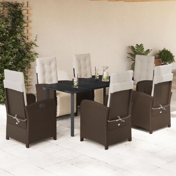 vidaXL 7-tlg. Garten-Essgruppe mit Kissen Braun Poly Rattan 3212553