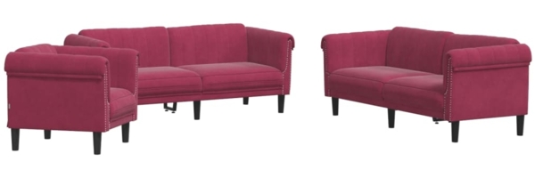 vidaXL 3-tlg. Sofagarnitur Weinrot Samt 3209213