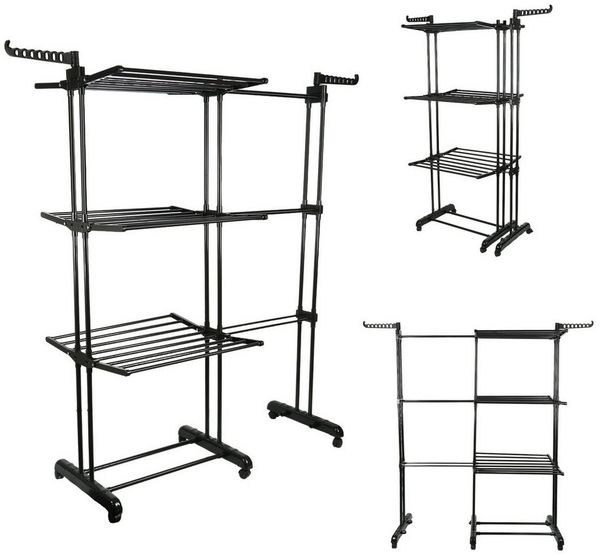 JEOBEST Wäscheständer Turm Ausziehbar wäschetrockner, Standtrockner Länge 75-142 cm, Trockengestell Trockenständer mit 6 klappbaren Flügeln,6 Rollen