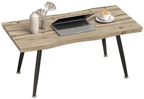 HOMCOM Couchtisch mit Stahlbeine, 4 cm dicker Tischplatte (Kaffeetisch, 1-St, Beistelltisch), für Wohnzimmer, Schlafzimmer, Eiche+Schwarz